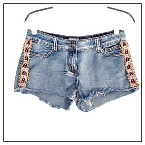 Others Follow Shorts 26 Denim Festival Boho Beaded Embroidered Cutoff